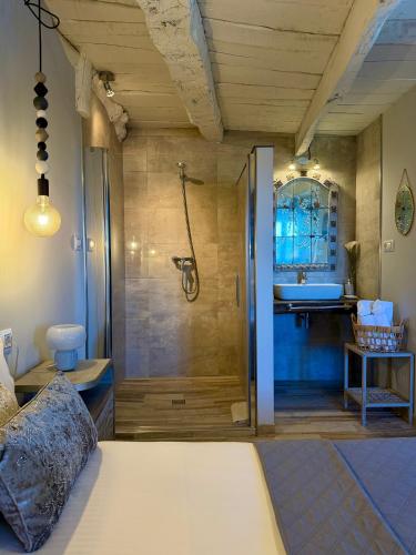 a bathroom with a shower and a sink at Complejo Rural Lar de Vies in A Pontenova