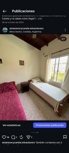 a page of a bedroom with a bed and a window at Amanecer y Canela in Mina Clavero