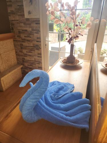 a blue towel on a kitchen counter with a vase at Villa Perdomo in Las Palmas de Gran Canaria