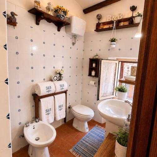 a bathroom with a toilet and a sink at Casa Amiata 2 in Montelaterone