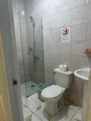 a bathroom with a shower and a toilet and a sink at SahiR 2 in Cantabria