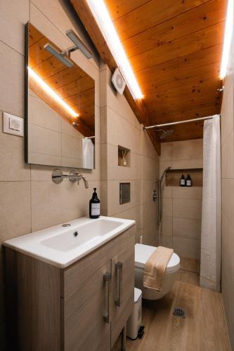 a bathroom with a sink and a toilet at Epi tis Stigos in Kalavrita