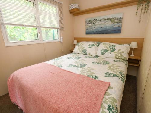 a small bedroom with a bed and two windows at Foxglove 4 in Ringwood