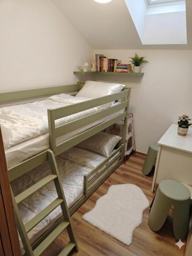 a bedroom with a bunk bed and a desk at Residence Marianka in Albrechtice v Jizerských horách