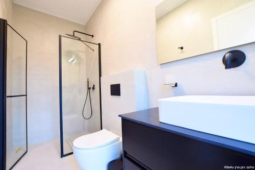 a bathroom with a toilet and a sink and a shower at Ville delle luci in Tefahot