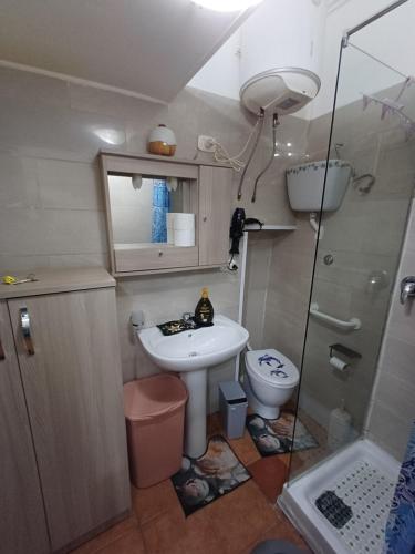 a small bathroom with a sink and a toilet at la casetta di ciacione piazza del plebiscito in Naples