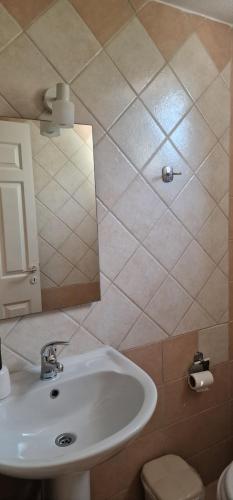 a bathroom with a sink and a mirror at Lemi Apartments in Rizá