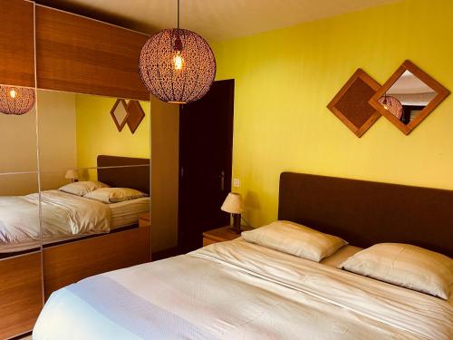 a bedroom with a bed and a mirror at Chez Sophie in Spa