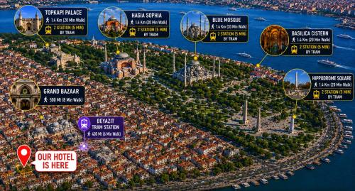 a map of the city of dubrovnik with various signs at G-25219Kaya Royal Hotel By Wsd Hotels Group in Istanbul