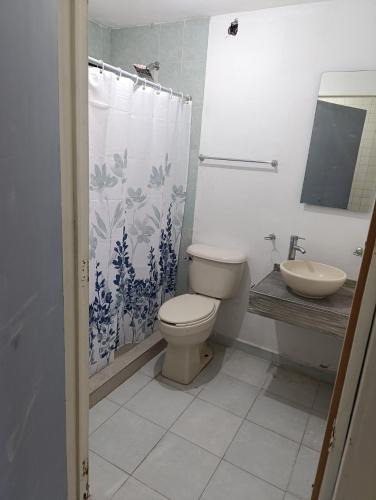 a bathroom with a toilet and a sink at Práctico y céntrico departamento in Salamanca
