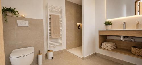a bathroom with a toilet and a sink at Résidence Saint Flor in Saint-Florent