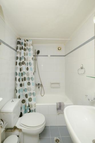 a white bathroom with a toilet and a sink at Dialinas Apartments in Istro