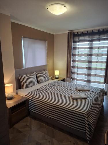 a bedroom with a large bed and a window at Apartman Bogić in Golubac