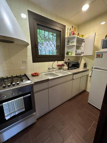 a kitchen with a sink and a stove at Mas Eucaliptus in Susqueda