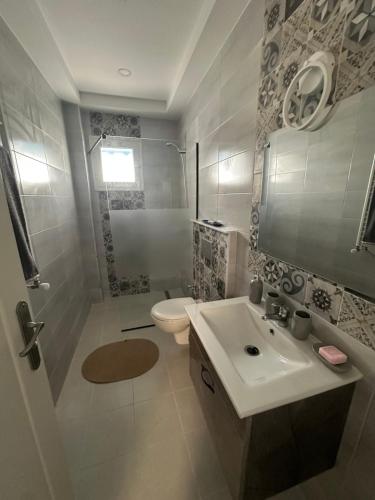 a bathroom with a sink and a toilet and a shower at Appart Yassou in Dar Salah Bey