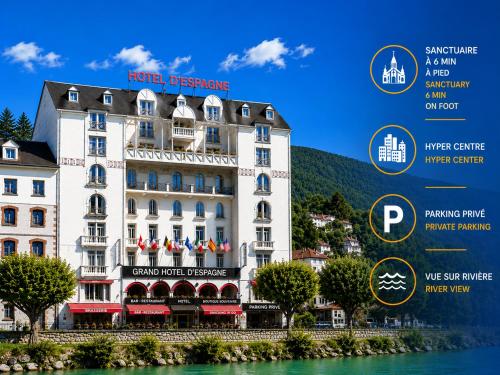 ein Poster des Hotels Desenzano mit dem Hotel Desenzano in der Unterkunft Grand Hôtel d'Espagne in Lourdes