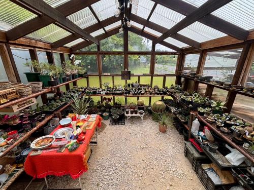 a greenhouse filled with lots of plants and tables at NAT PARK Isumi RV in Iwada