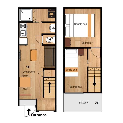 Simple JP house for 5ppl丨2bedrooms丨3stop-Namba 丨kongchan