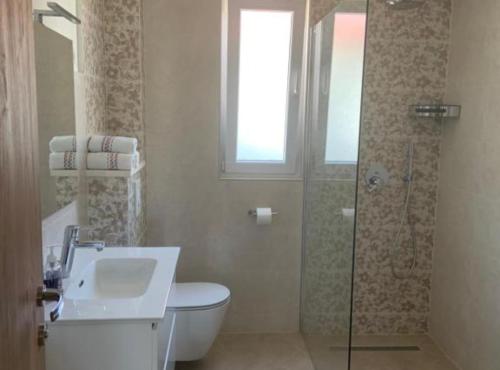a bathroom with a toilet and a sink and a shower at Apartman Ivanka in Imotski