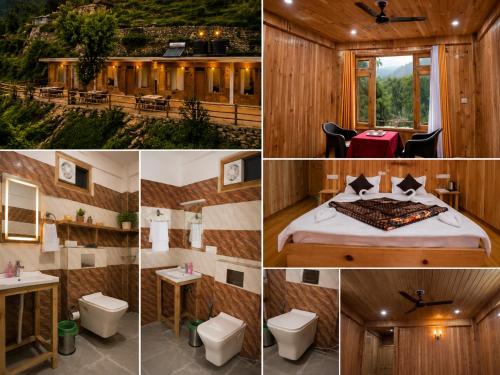 a collage of photos of a hotel room at KOKILARIVERSONGHomesaty in Banjār
