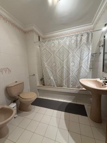 a bathroom with a toilet and a sink and a shower at Alquilaencanarias Tabaiba vista mar in Tabaiba