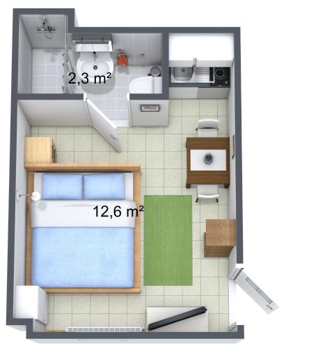 a floor plan of a small apartment with a room at Ferienwohnung Weitblick in Steinbach im Taunus