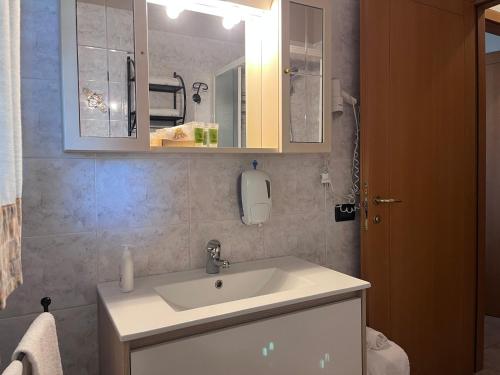 a bathroom with a sink and a mirror at Agriturismo Papaveri & Papere in Caltana