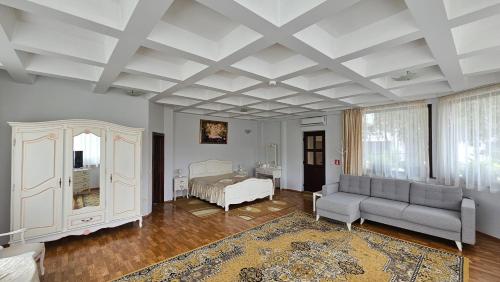 a living room with a couch and a bed at Caprice Monteoru in Sărata-Monteoru