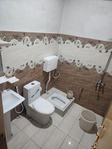 a bathroom with a toilet and a sink at New Palace Guest House in Islamabad
