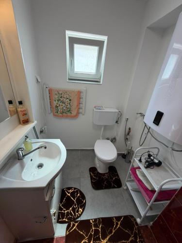 a small bathroom with a sink and a toilet at Cozy Studio in Deszk