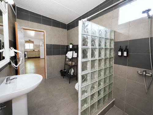 a bathroom with a sink and a toilet and a shower at Quinta da Ponte das Hortas 1 in Elvas