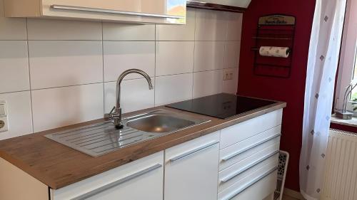 a kitchen with a sink and a counter top at Ruhige Fewo Hinzweiler in Hinzweiler