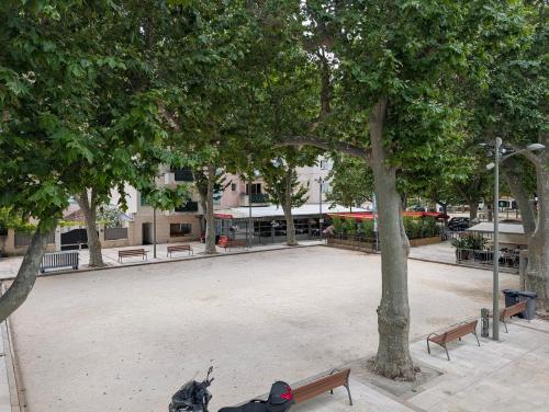 a motorcycle parked under a tree in a park at Chambre ELENA in La Crau
