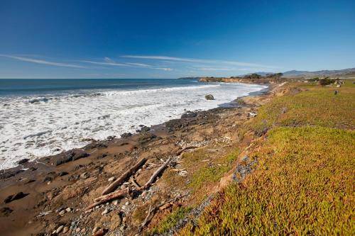 a view of a sandy beach with the ocean at Cavalier Oceanfront Resort in San Simeon