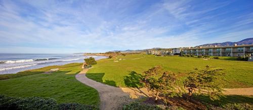 an aerial view of a resort and the ocean at Cavalier Oceanfront Resort in San Simeon