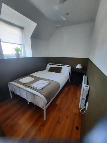 a bedroom with a bed in a room with a window at Rwst Holiday Lodges in Llanrwst