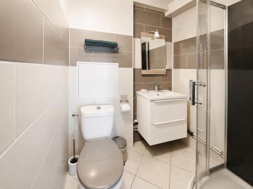 a bathroom with a toilet and a sink at Le Cocon appart avec parking privé & terrasse in Sainte-Croix-en-Plaine