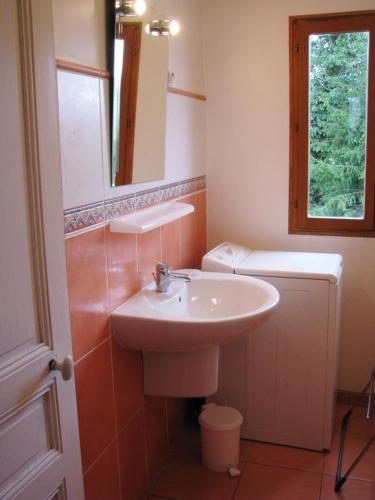 a bathroom with a sink and a toilet and a mirror at Casa bianca in La Horgne
