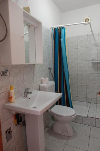 a bathroom with a sink and a toilet and a shower at Apartman Ana in Senj