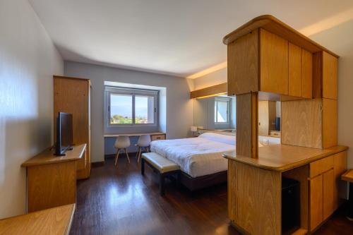 a bedroom with a bed and a tv in it at Hathor Hotels Mendoza in Mendoza