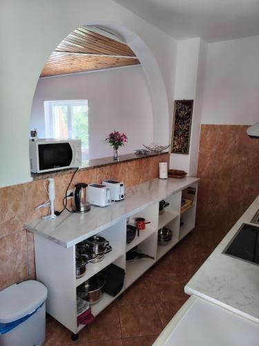 a kitchen with a white counter and a sink at Villa Adriana in Selca