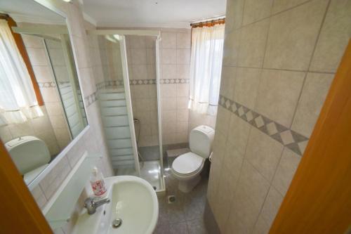 a small bathroom with a sink and a toilet at Sea View Maria in Fourka