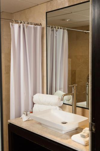 a bathroom with a white sink and a mirror at Suites Parioli in Mexico City
