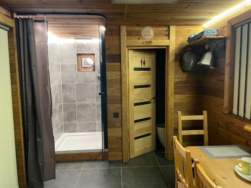 a bathroom with a shower and a toilet and a sink at Stumpf Verpachtung Gbr in Treuchtlingen
