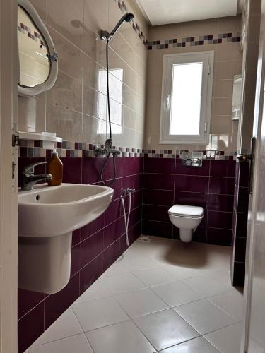 a bathroom with a sink and a toilet at Appartement spacieux - Dar Chaabane plage in Nabeul