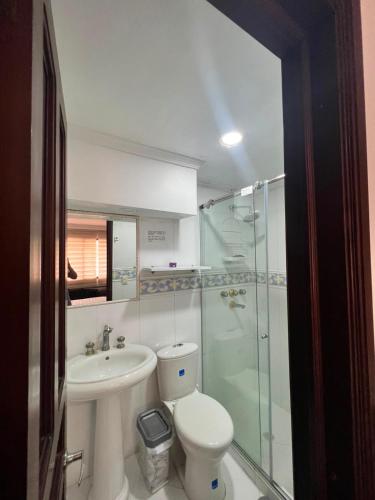 a bathroom with a toilet and a sink and a shower at aprtamento CTG in Cartagena de Indias
