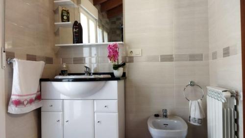 a bathroom with a sink and a toilet at O Cobo Vacacional in Padrón