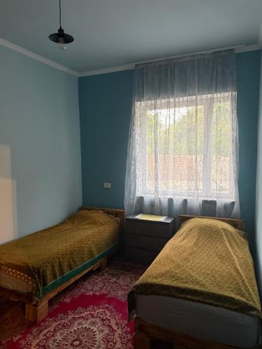 a bedroom with two beds and a window at Aygut Garden in Aygut