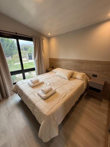a bedroom with a large bed with two pillows on it at Casa María - Sanagasta in Villa Bustos
