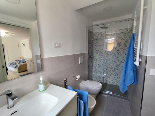 a bathroom with a toilet and a sink and a shower at La Casina Procchio loc I Marmi in Procchio